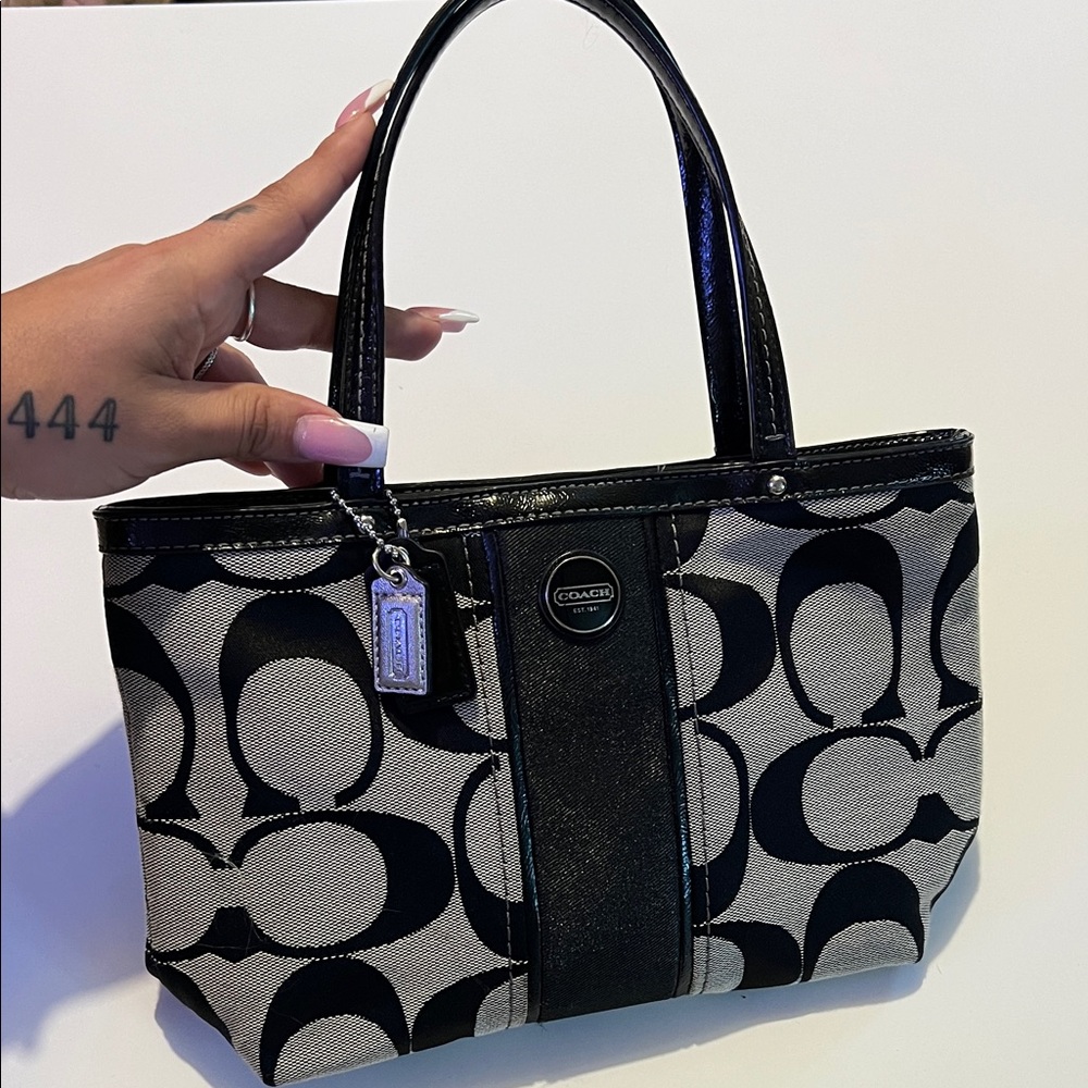 Coach Black and Cream Signature Tote